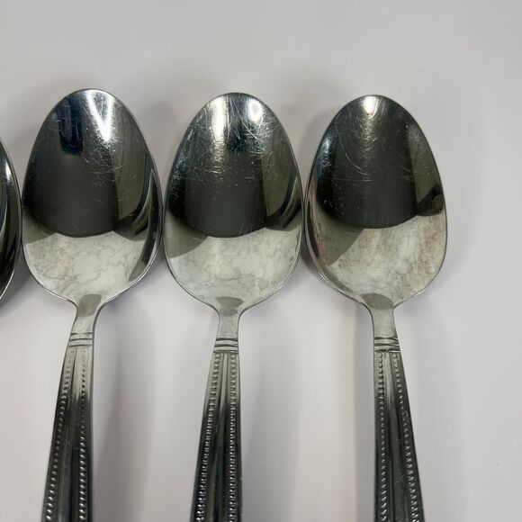 Set of 6 Pfaltzgraff Miranda Glossy Soup Spoons – 8" Beaded, Square Handle‎ - Picture 8 of 11